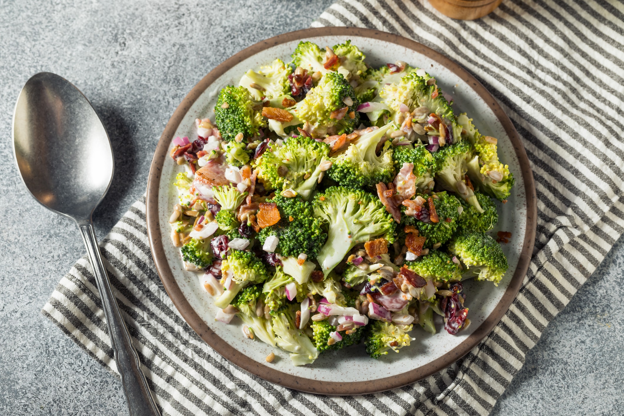Healthy Homemade Broccoli Salad With Bacon And Onions