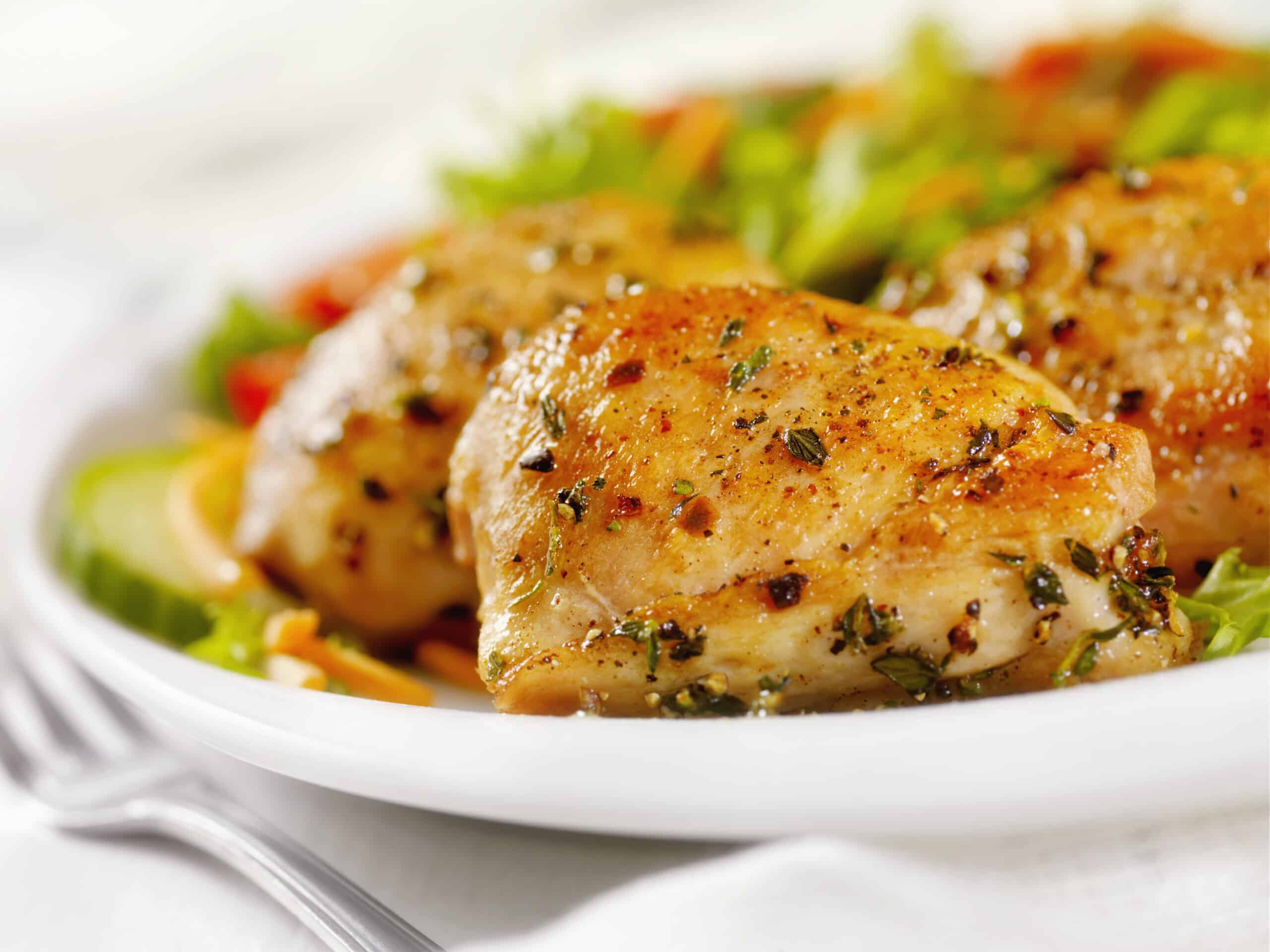 Grilled Chicken Thighs With A Side Salad-Photographed On Hasselblad H3D2-39Mb Camera