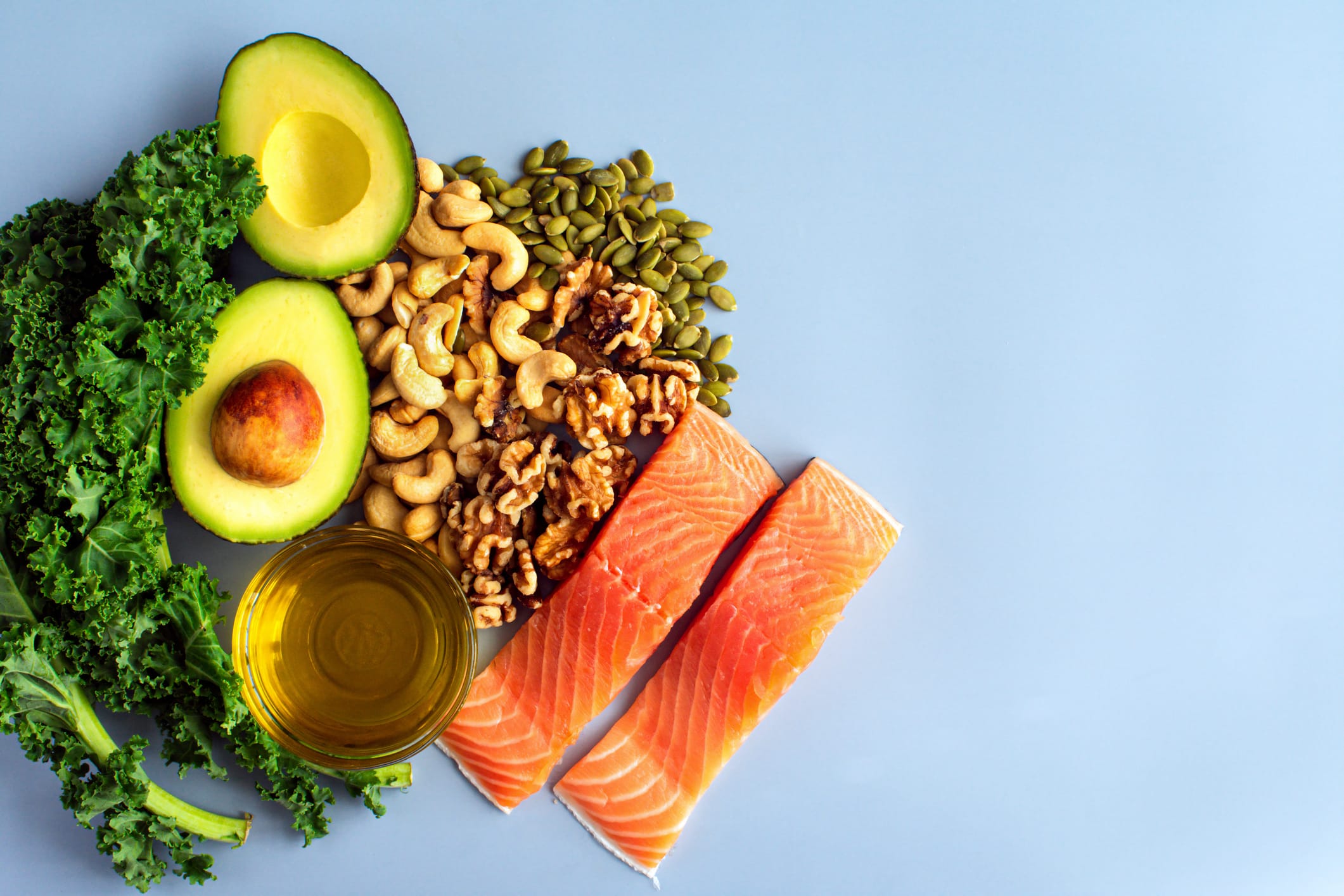 Pcos Dietitian 2 Dietitian Group A Variety Of Healthy Foods Like Fish, Nuts, Seeds, Fruit, Vegetables, And Oil Rich In Omega-3 Nutrients