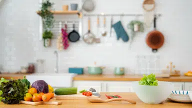 kitchen with counter with vegetables