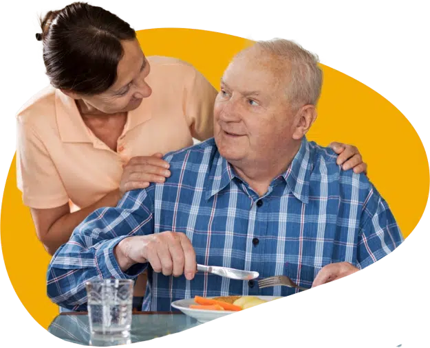 A dementia patient eating healthy food
