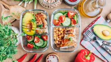 lunch boxes full of healthy food