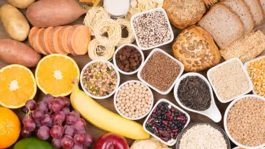 Different fruits and whole grains