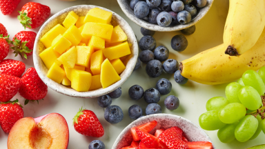 Different fruits on a white counter