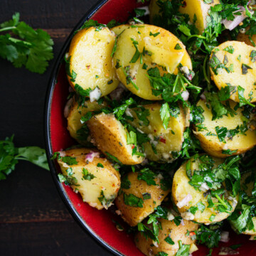 bowl of lemon garlic potatoes