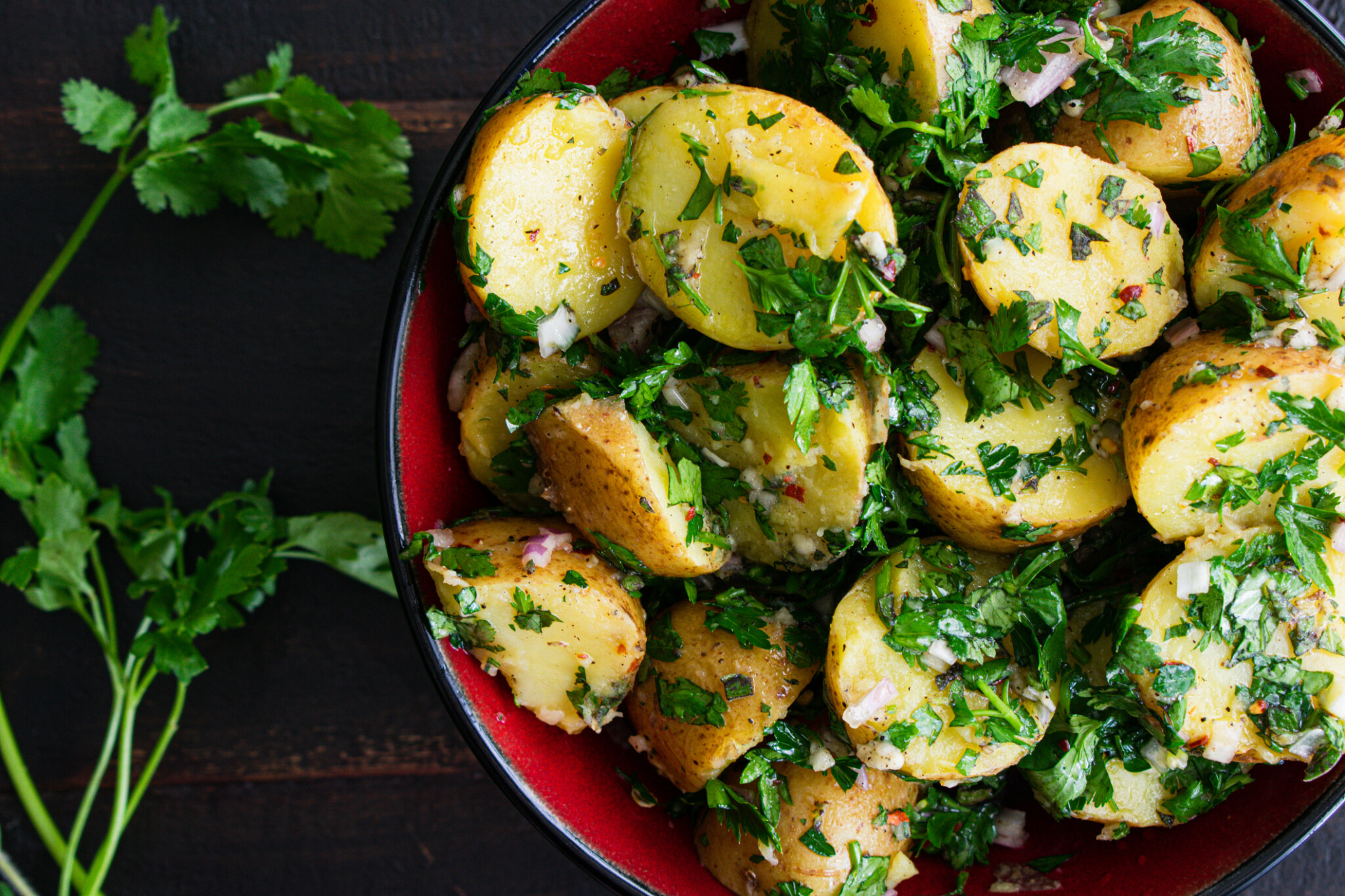 bowl of lemon garlic potatoes